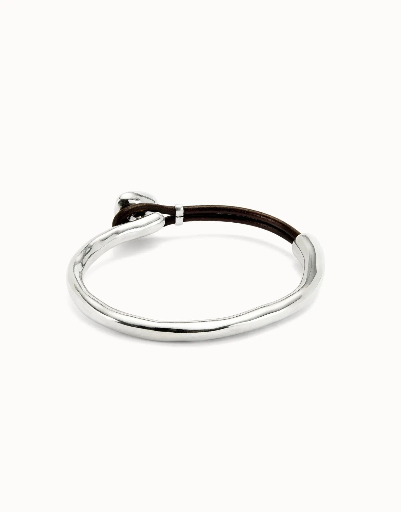 Bangle bracelet with leather and green crystal