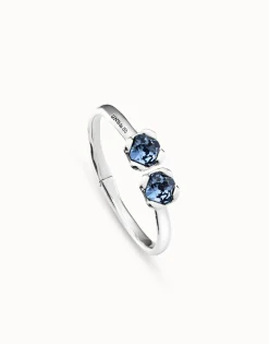 Bangle bracelet with two blue crystals