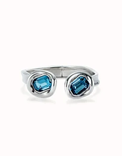 Bangle bracelet with two blue crystals
