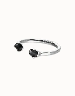 Bangle bracelet with two oval faceted black crystals