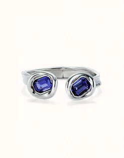 Bangle bracelet with two purple crystals