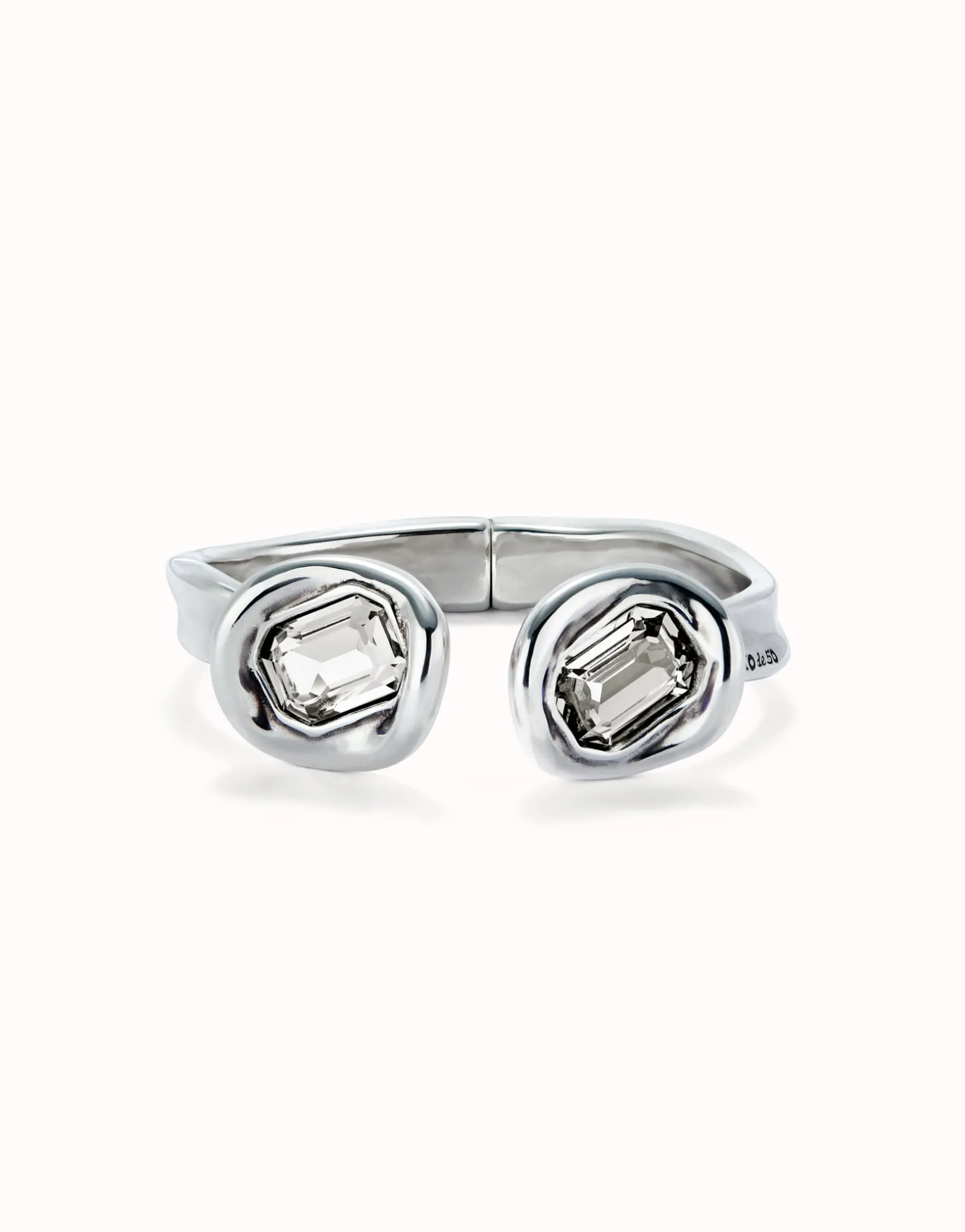 Bangle bracelet with two white crystals