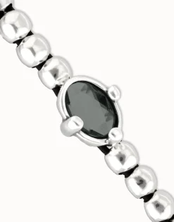 Beaded bracelet with oval faceted black crystal