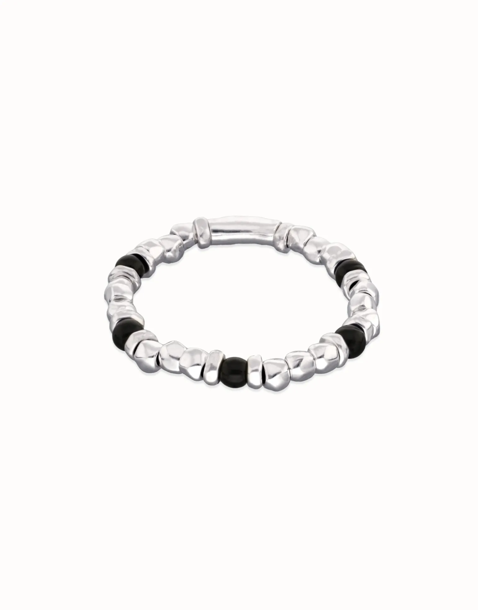 Beaded bracelet with silver and black Murano glass beads