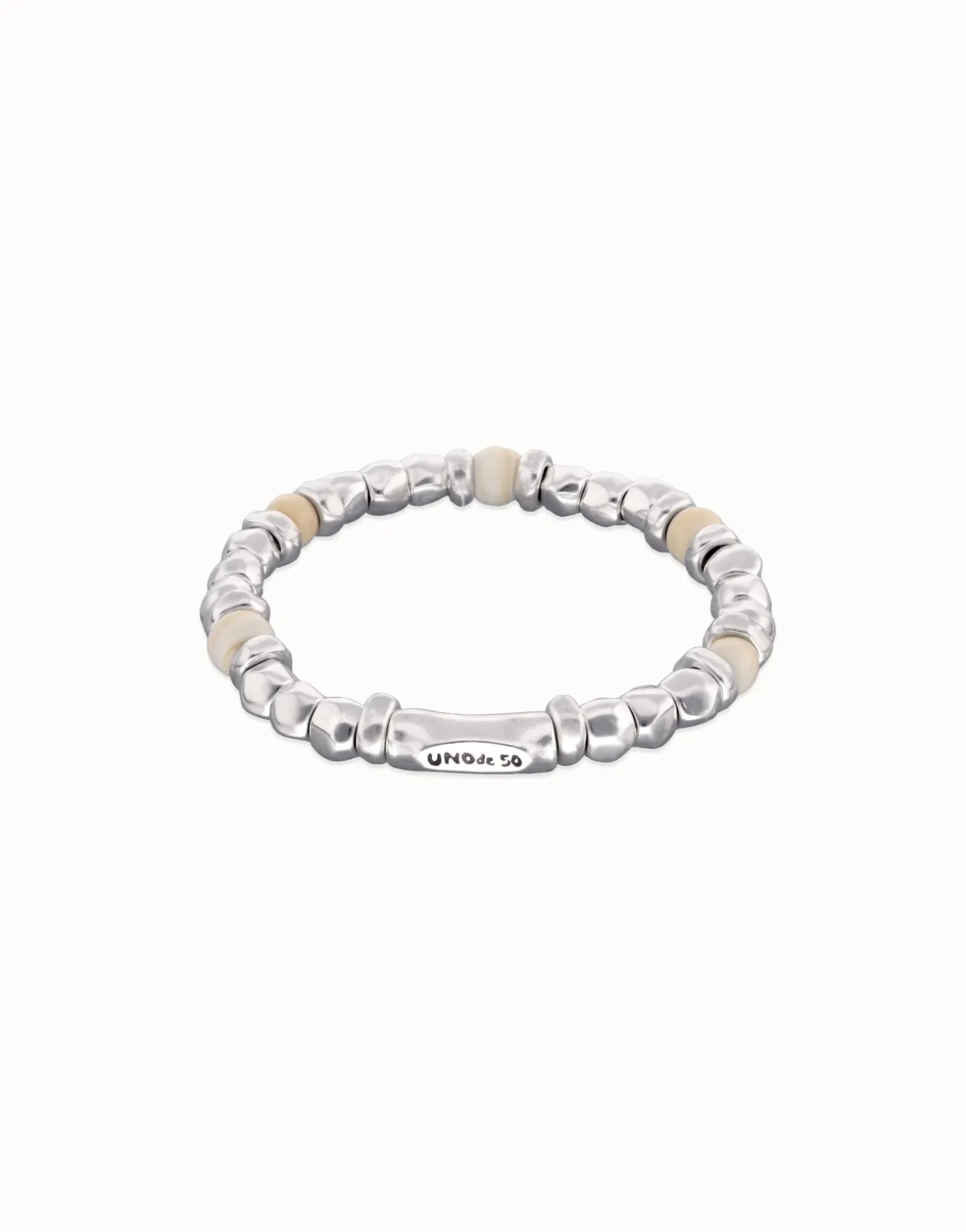 Beaded bracelet with silver and ivory beads