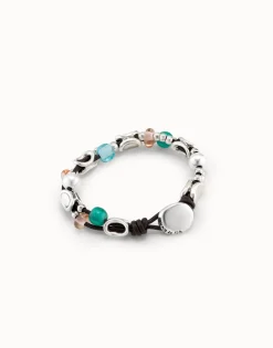 Beaded leather bracelet with crystals