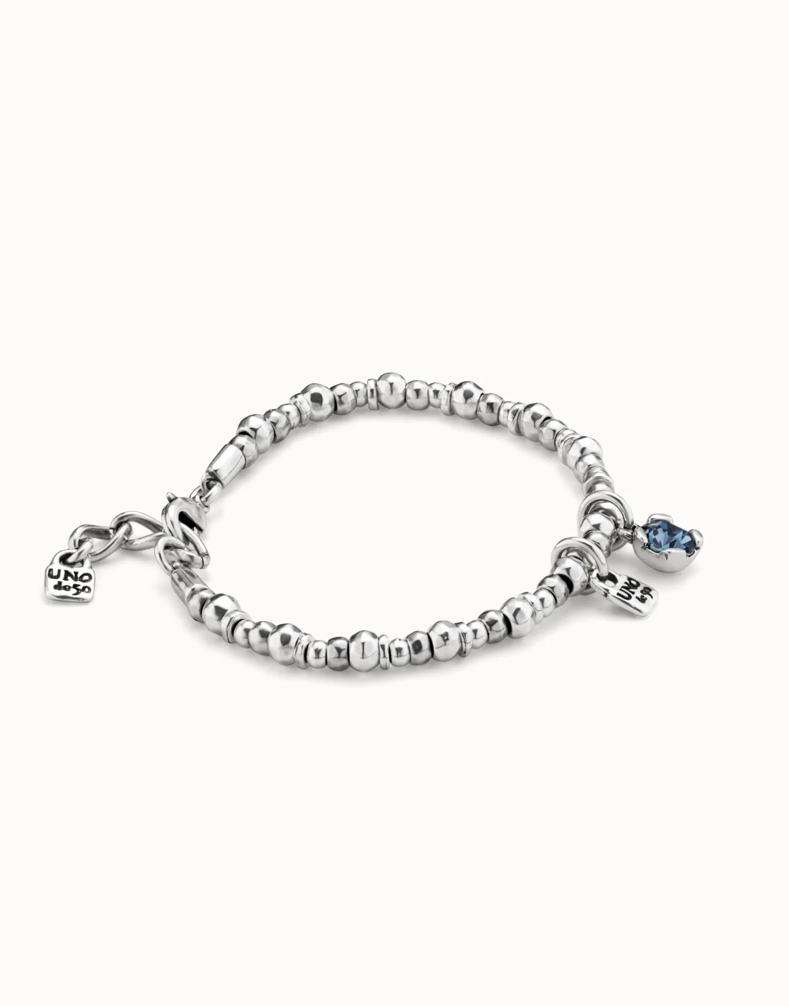 Beaded stretch bracelet with blue crystal