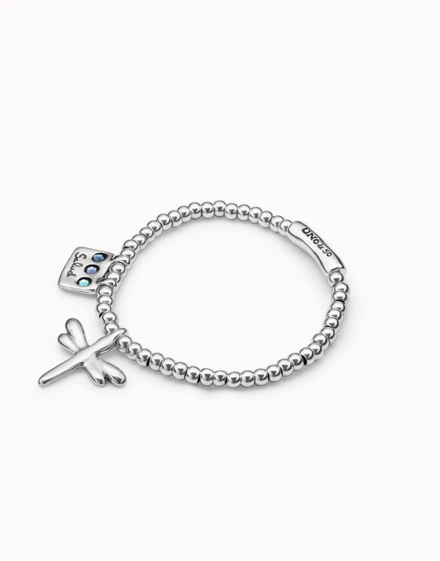 Beaded stretch bracelet with a dragonfly charm