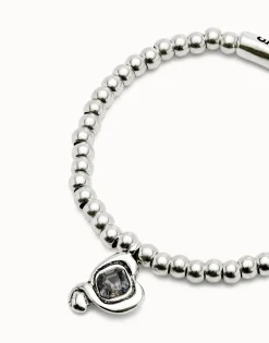 Beaded stretch bracelet with heart and black crystal