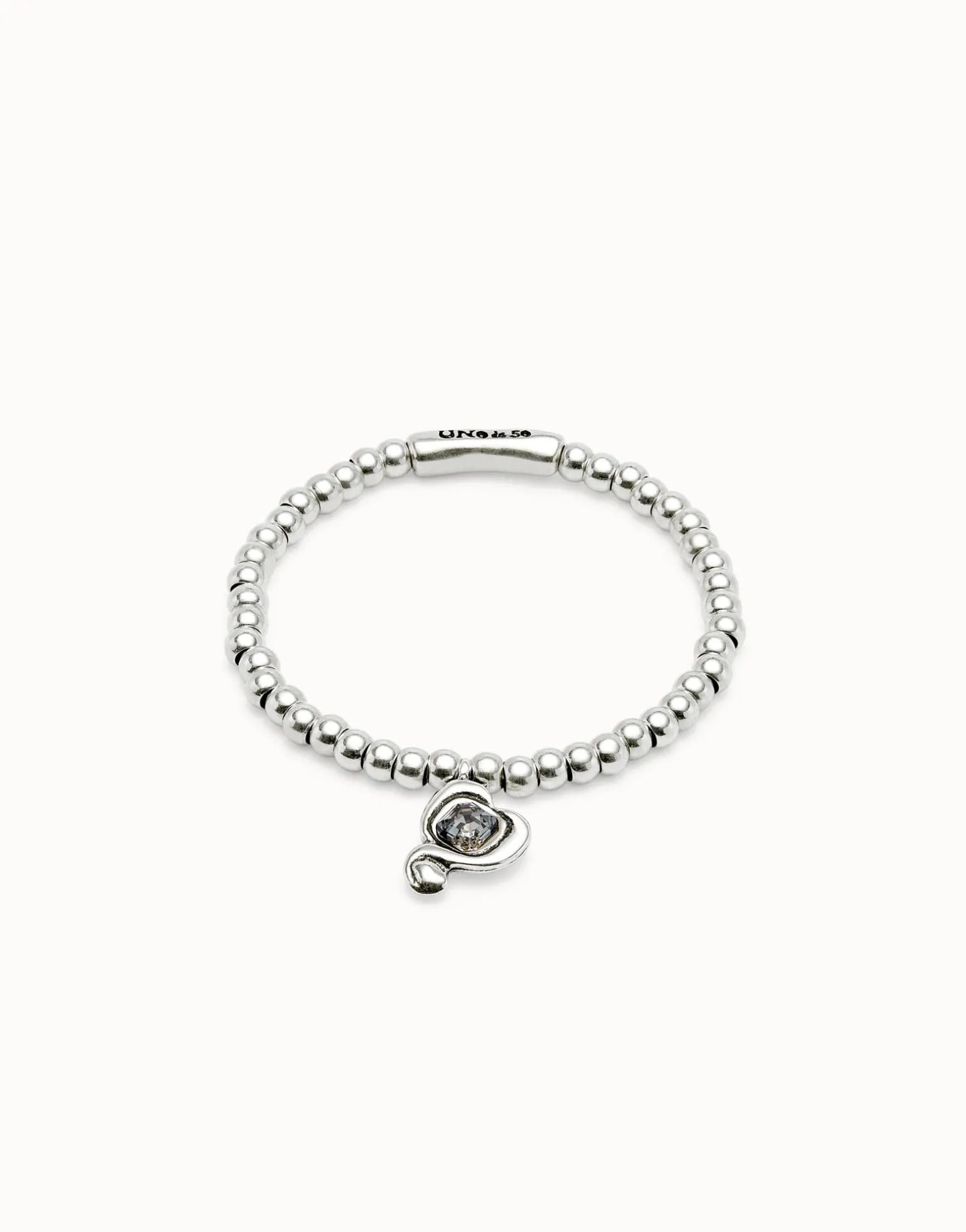 Beaded stretch bracelet with heart and black crystal