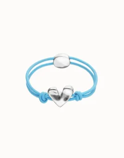 Blue elastic thread bracelet with heart