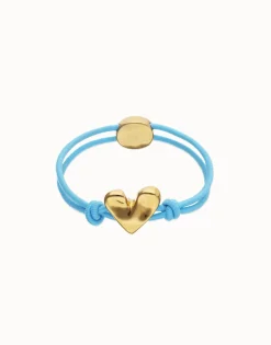 Blue elastic thread bracelet with heart