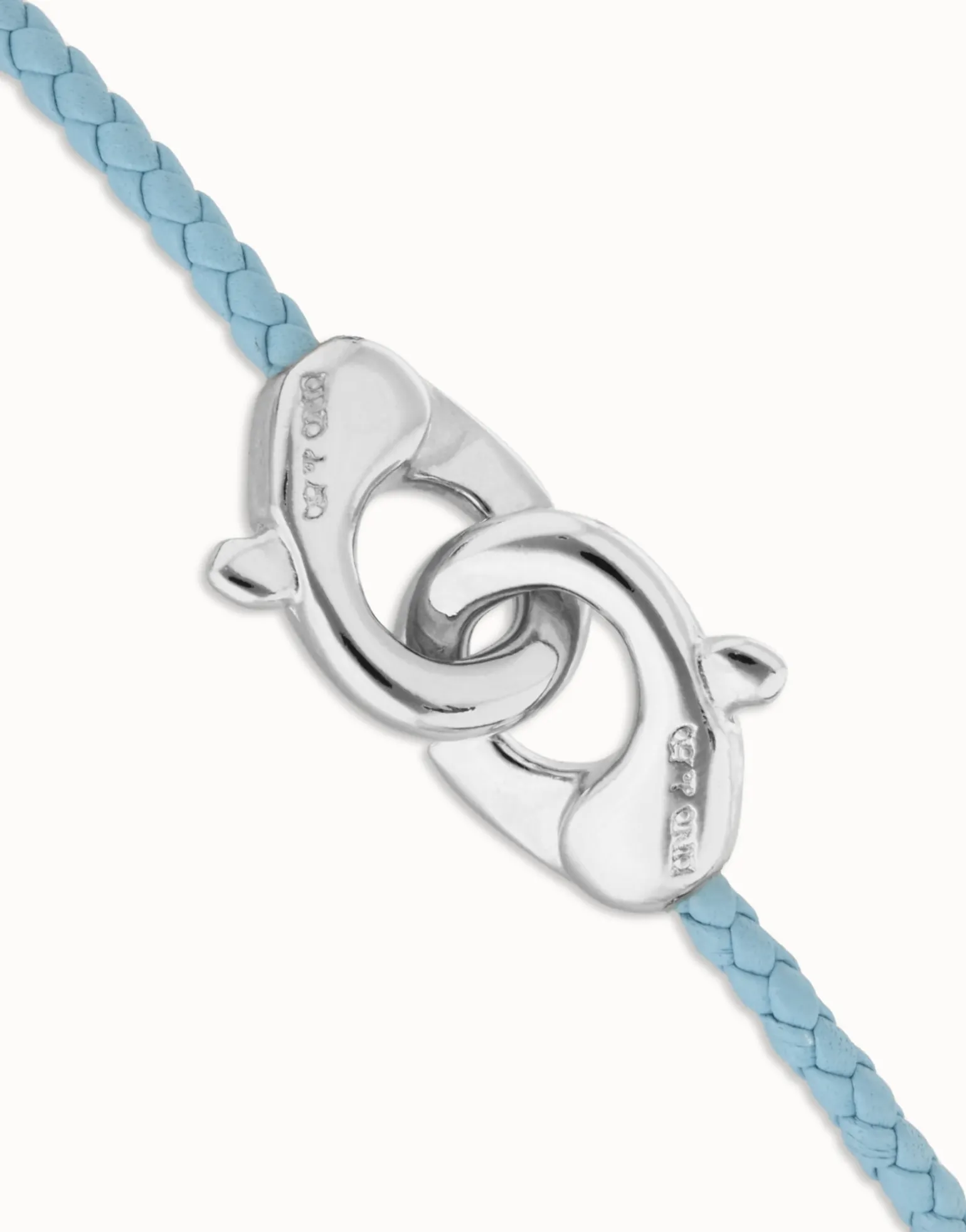 Blue leather bracelet with interlocking carabiner