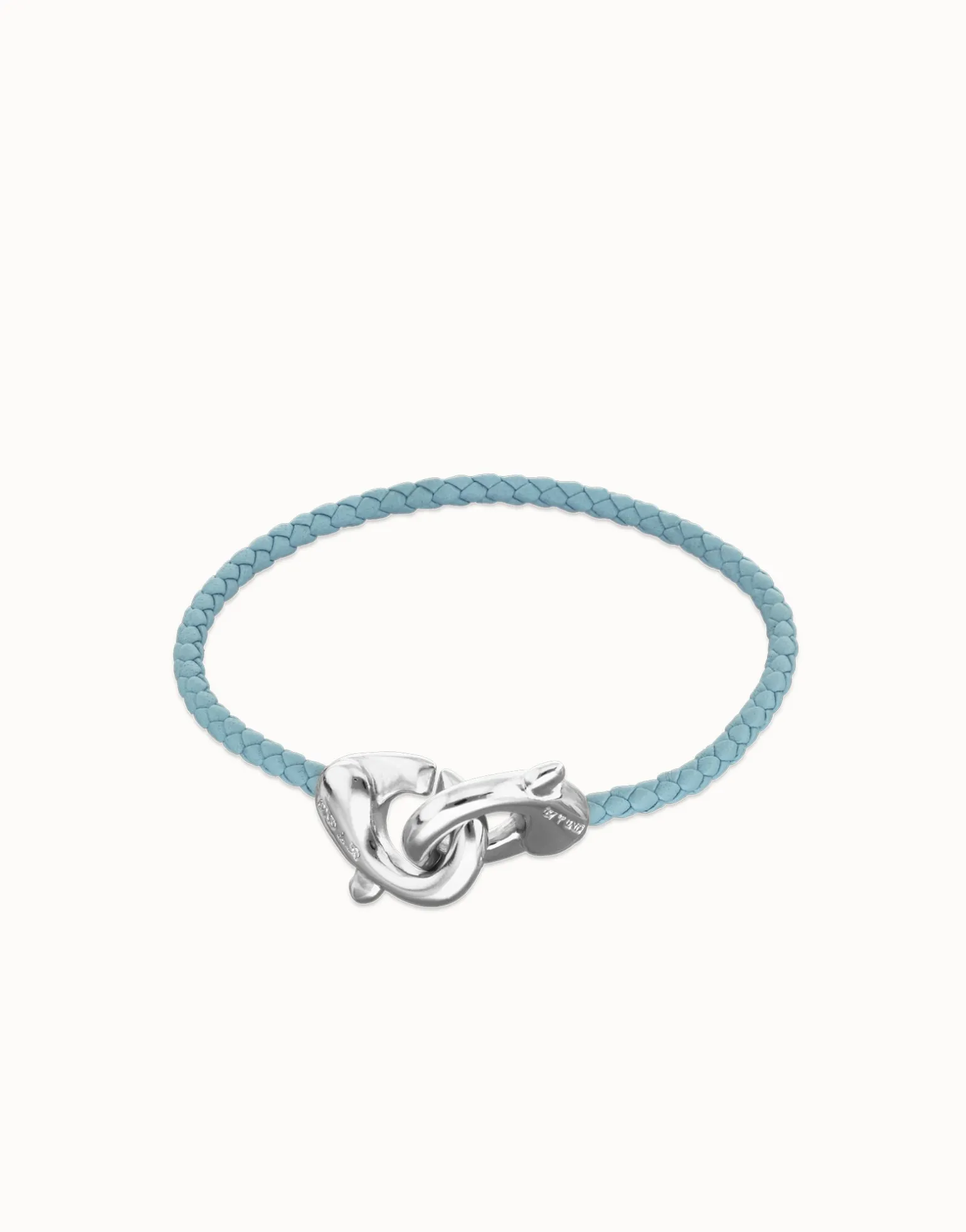 Blue leather bracelet with interlocking carabiner