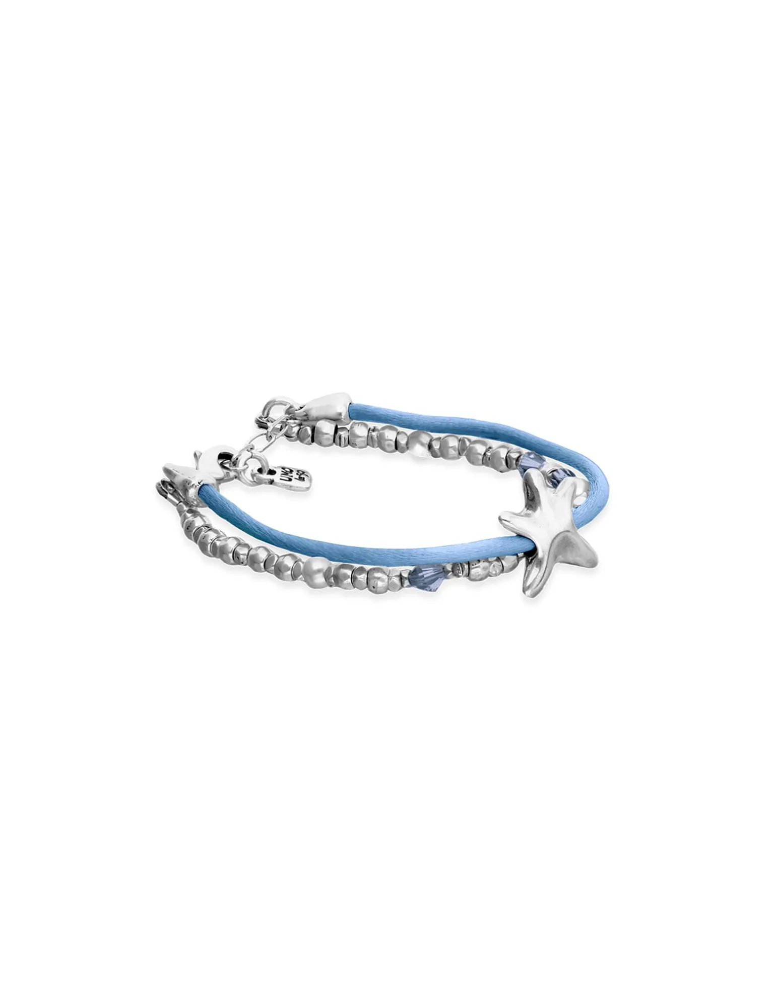 Blue silk thread and metal bracelet with starfish