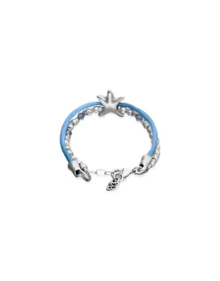 Blue silk thread and metal bracelet with starfish