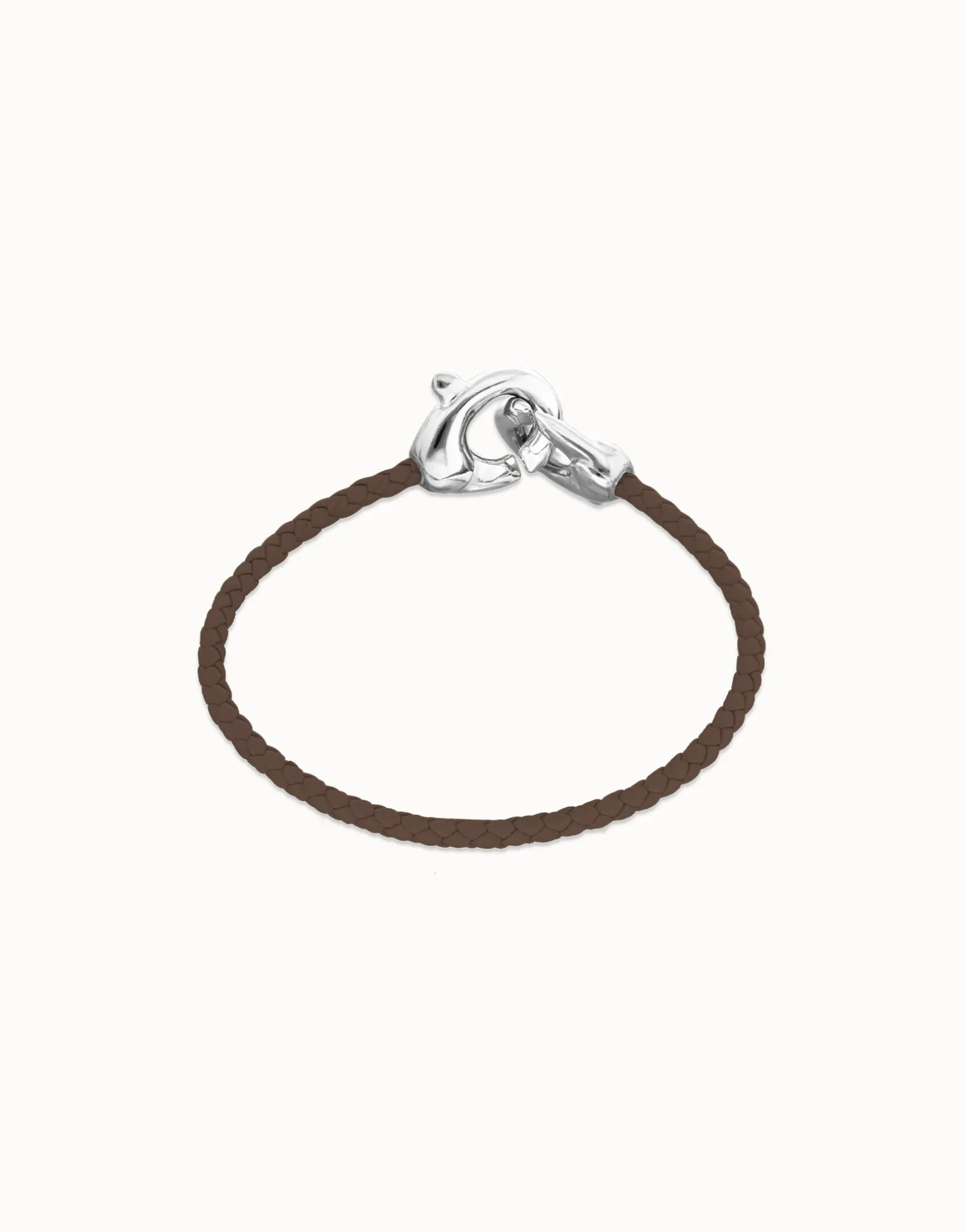 Brown leather bracelet with interlocking carabiner
