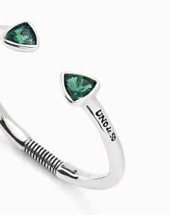 Cuff bracelet with two green crystals