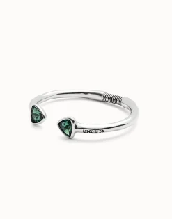 Cuff bracelet with two green crystals