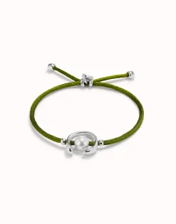 Dark green cord bracelet a pearl