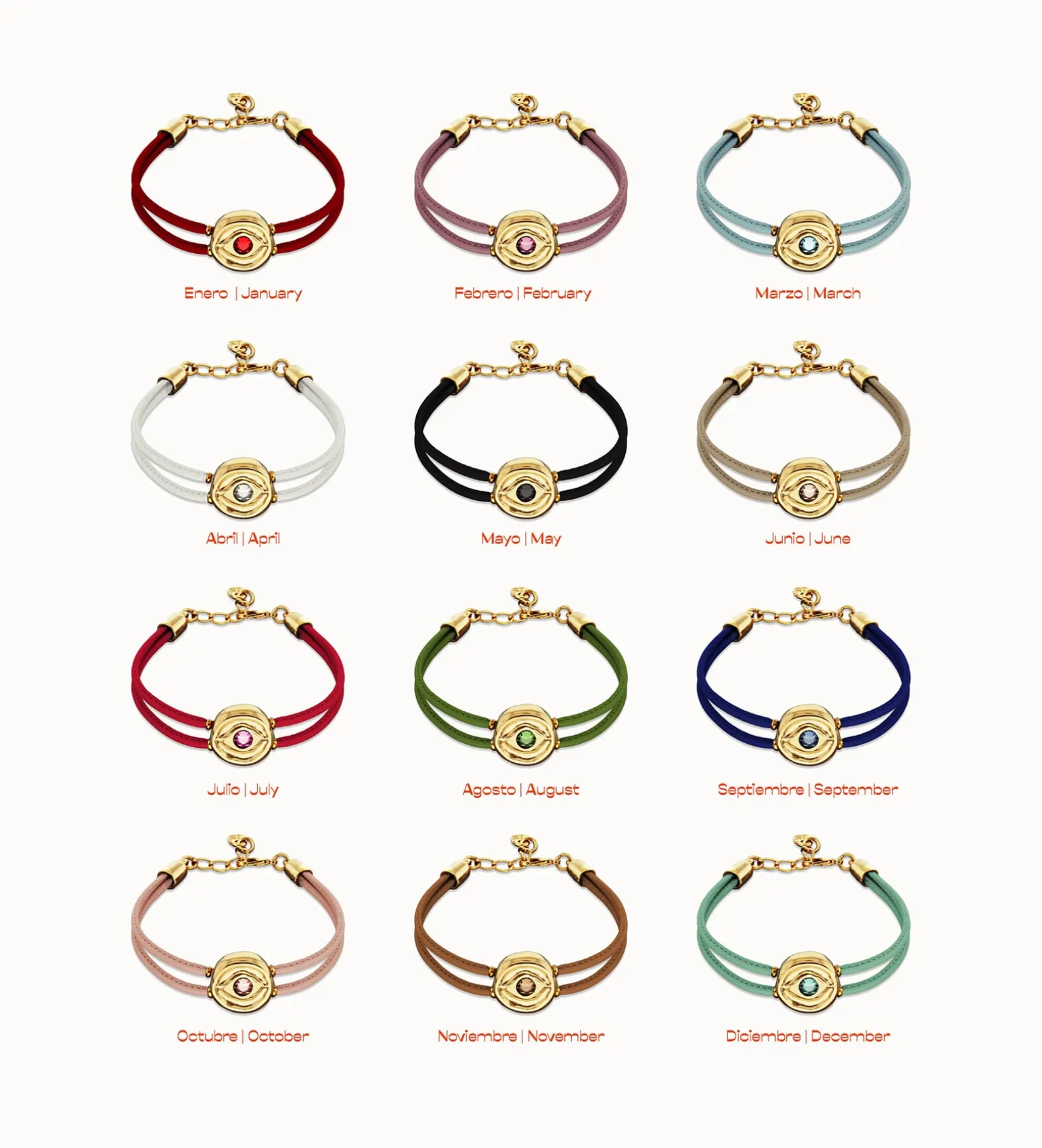 Double blue leather birthstone bracelet with eye