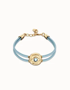 Double blue leather birthstone bracelet with eye
