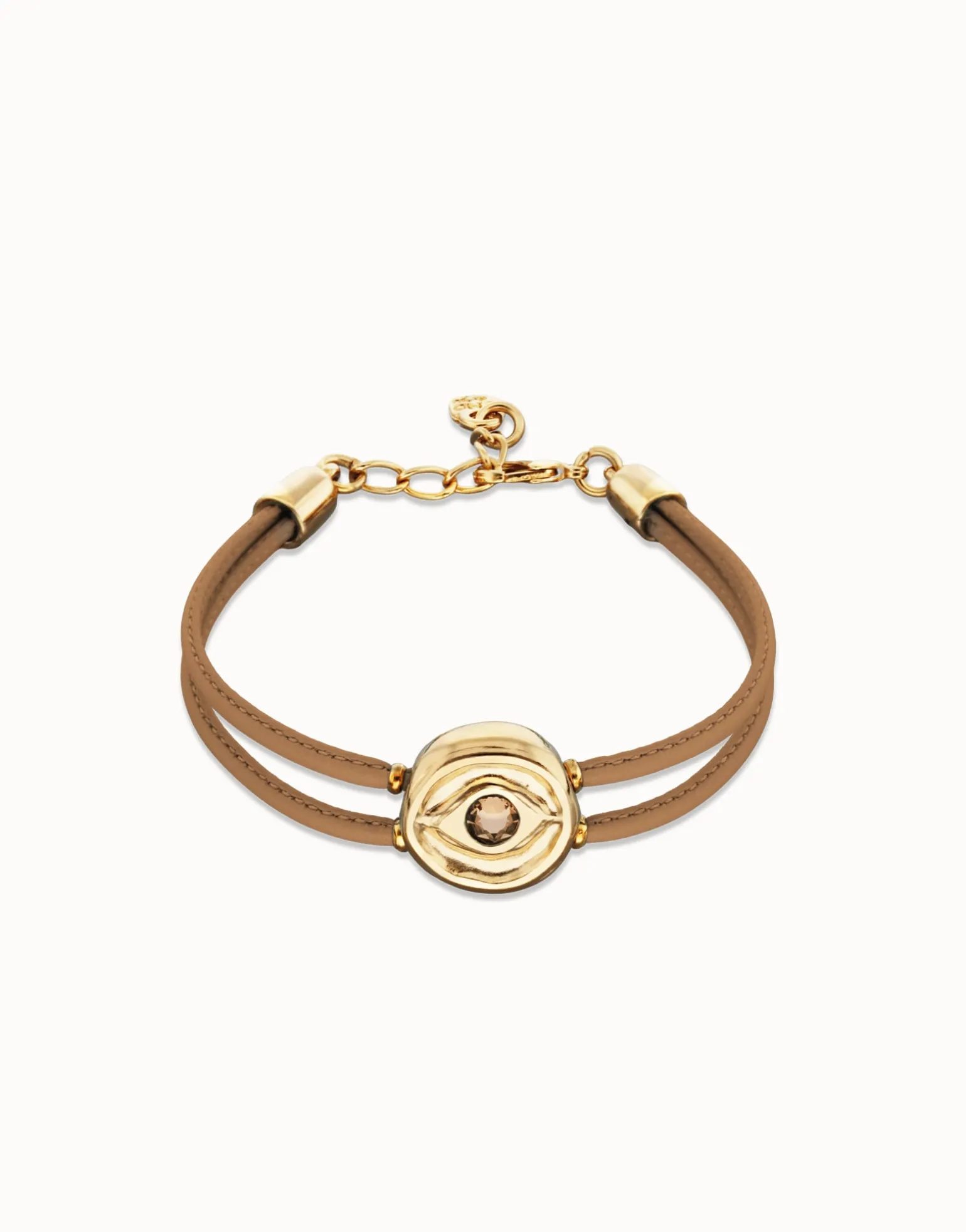 Double cream leather birthstone bracelet with eye