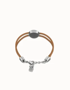 Double cream leather birthstone bracelet with eye