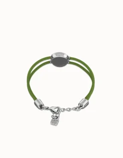 Double green leather birthstone bracelet with eye