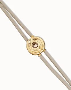 Double ivory leather birthstone bracelet with eye