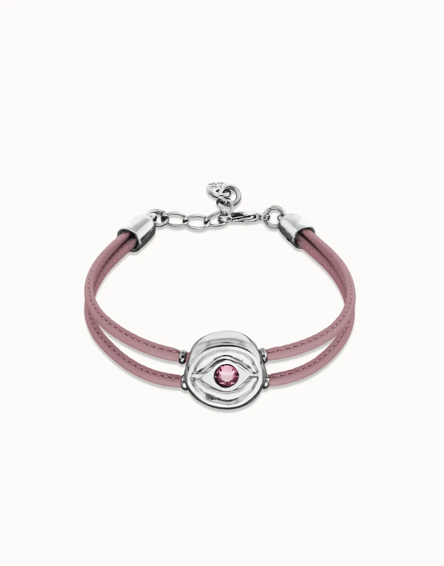 Double lilac leather birthstone bracelet with eye