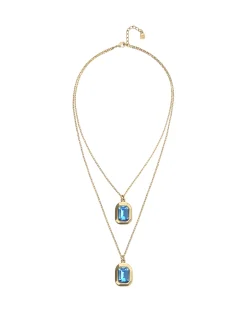 Double necklace with two rectangular faceted crystals