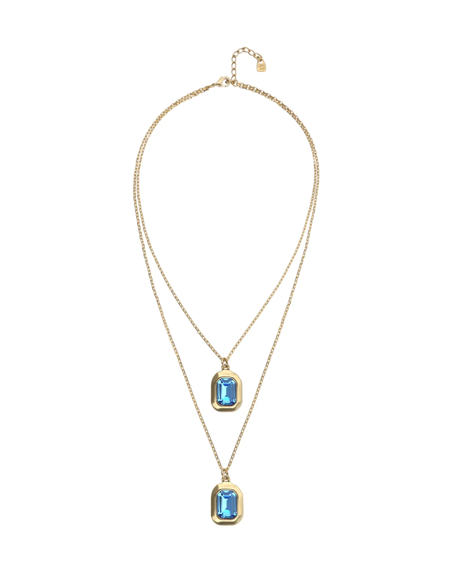 Double necklace with two rectangular faceted crystals