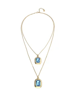 Double necklace with two rectangular faceted crystals
