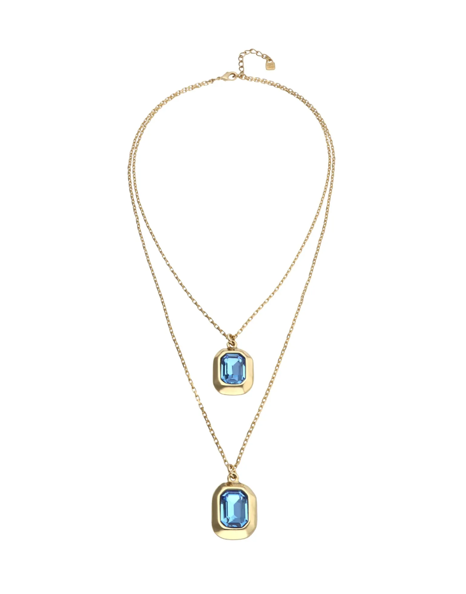 Double necklace with two rectangular faceted crystals