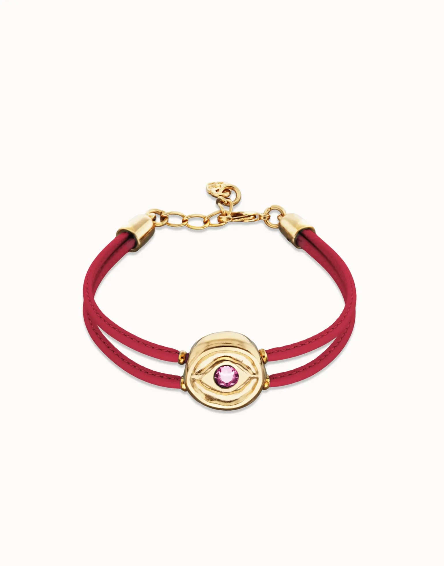 Double pink leather birthstone bracelet with eye
