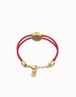 Double pink leather birthstone bracelet with eye
