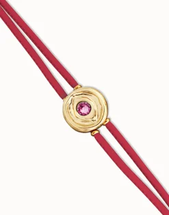 Double pink leather birthstone bracelet with eye