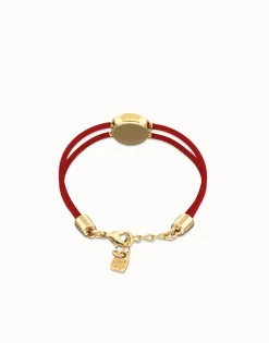 Double red leather birthstone bracelet with eye