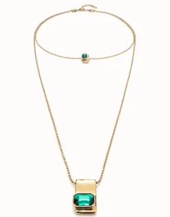 Double strand chain necklace with green crystals