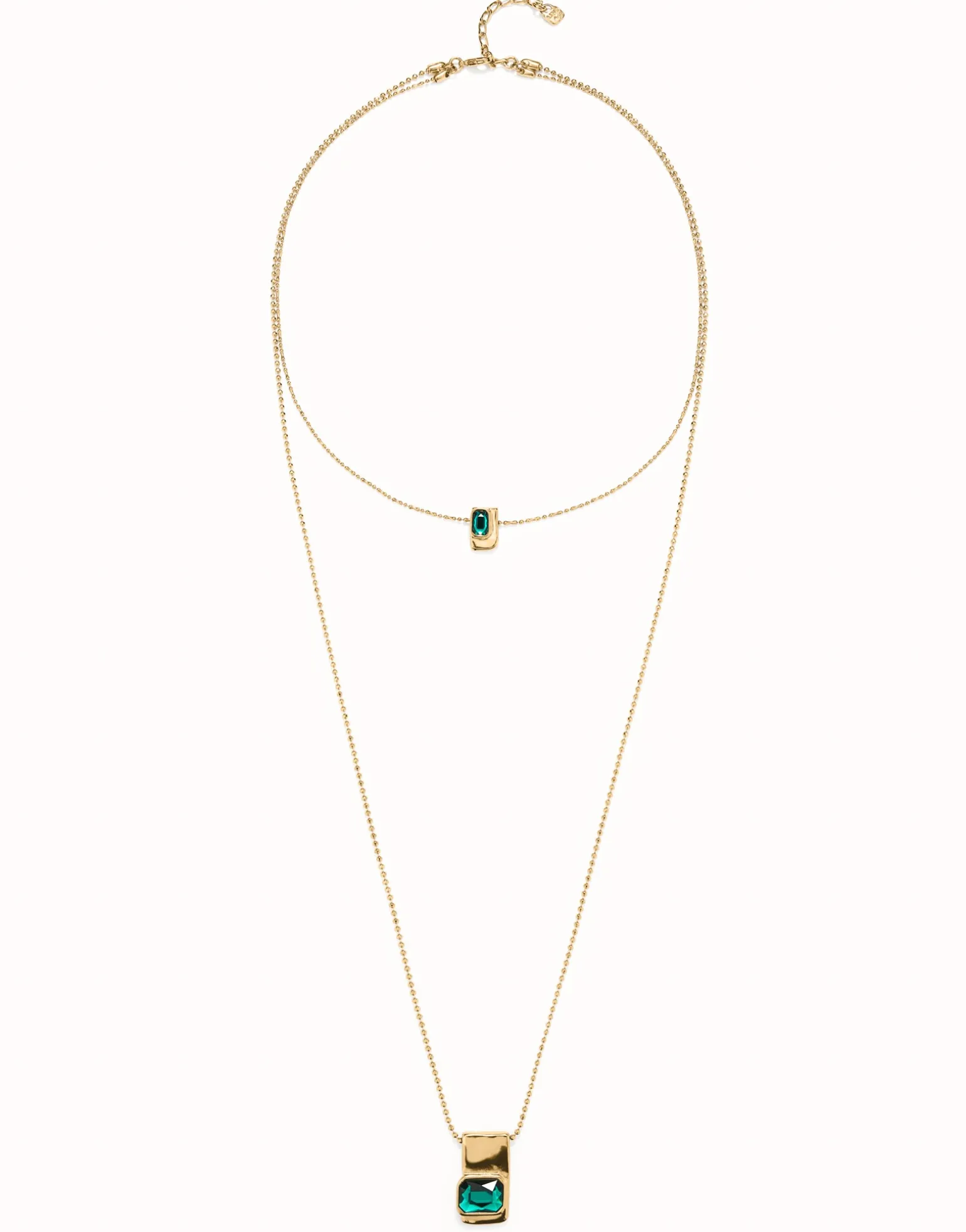 Double strand chain necklace with green crystals