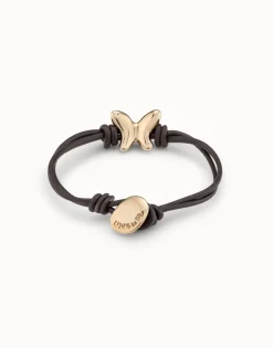 Double strand leather bracelet with a butterfly