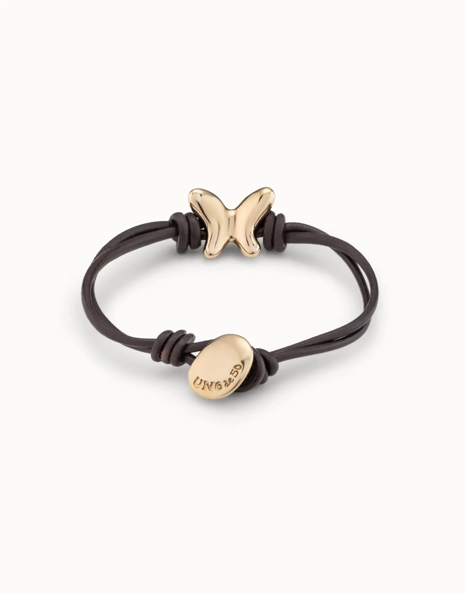 Double strand leather bracelet with a butterfly