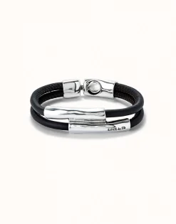 Double strand lether bracelet with two tubes