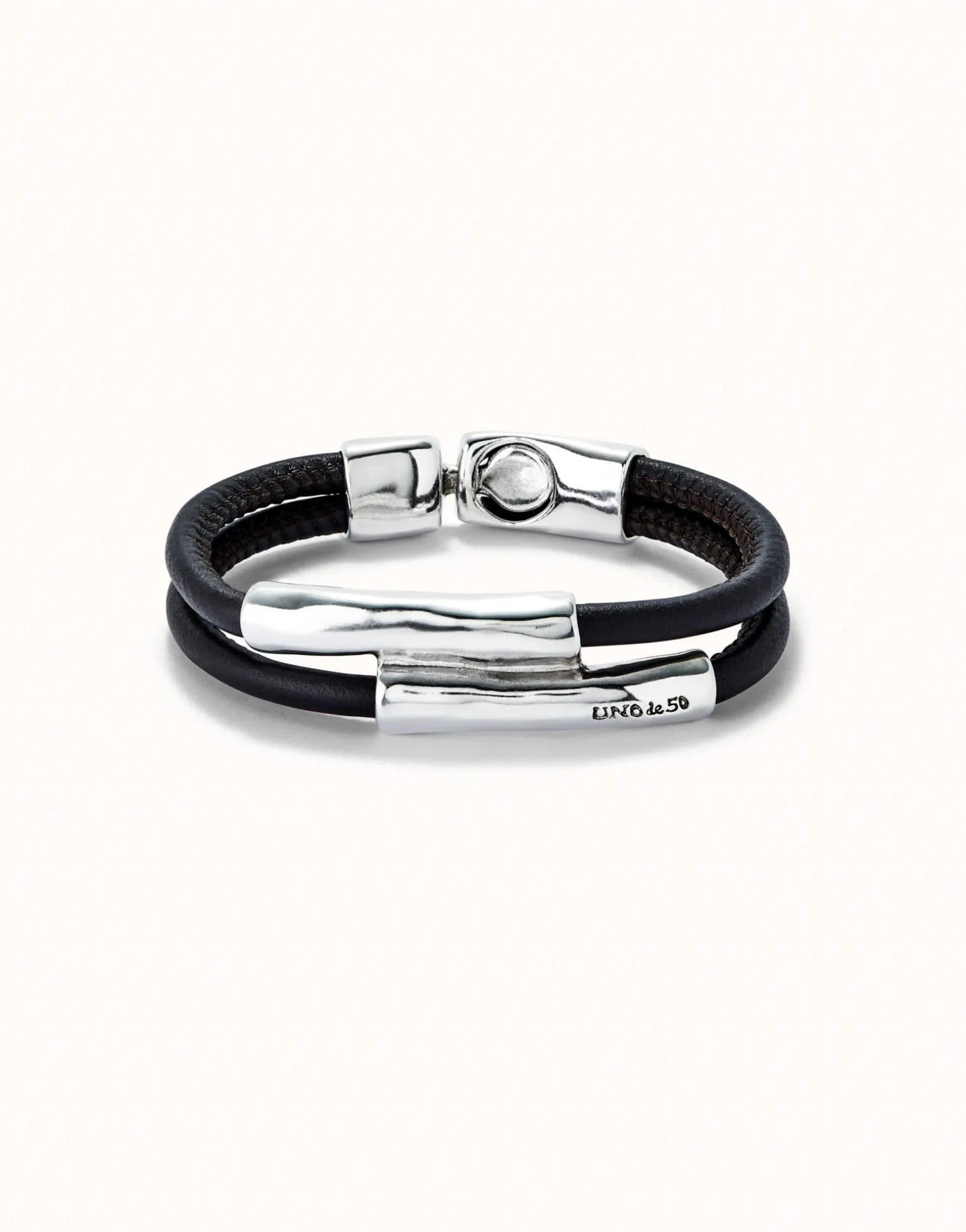 Double strand lether bracelet with two tubes