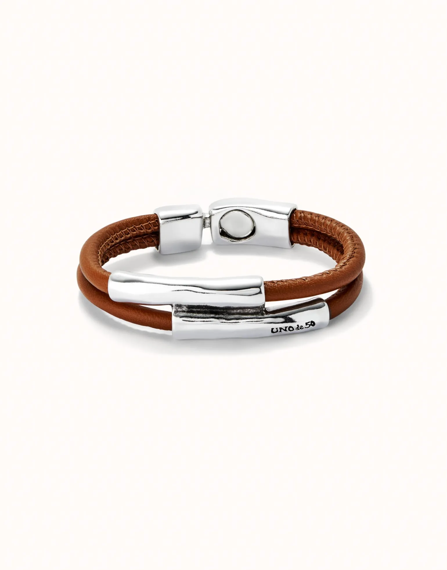Double strand lether bracelet with two tubes