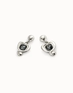 Drop earrings with a heart and black crystal