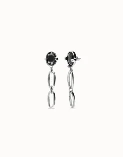 Drop earrings with faceted black crystal and links