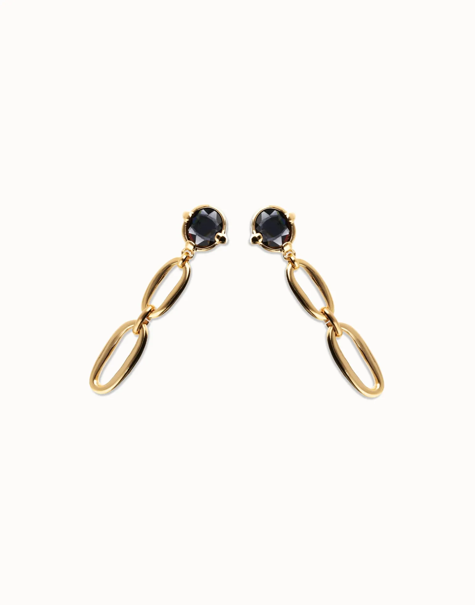 Drop earrings with faceted black crystal and links