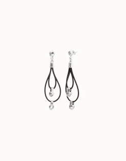 Drop earrings with leather earrings and sphere detail